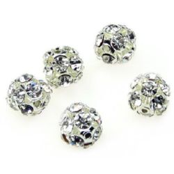 Shambhala metal bead with brilliance rhinestones 10 mm hole 1.5 mm silver