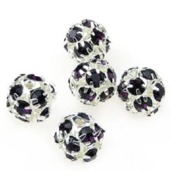 Shamballa metal round bead with crystals for DIY fashion jewelry 10 mm hole 1.5 mm dark purple 