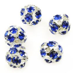 Rhinestone SHAMBALLA Beads for Jewelry Art, 10 mm, Hole: 1.5 mm, Silver / Blue