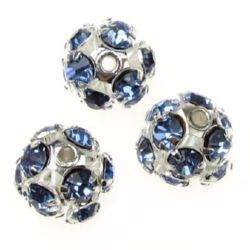 "Shambala" metal bead with crystals, 10 mm, hole 1.5 mm, light blue