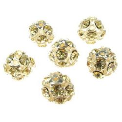 Ball-shaped SHAMBALLA Beads, Metal Base with Crystals, 10 mm, Hole: 1.5 mm, Silver / Yellow