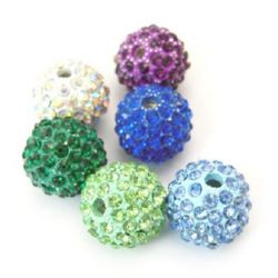 Colorful Shambhala metal ball bead with crystals 12.5 mm hole 2 mm mixed colors 