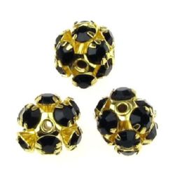 Metal SHAMBALLA Bead with Crystals for Stylish Jewelry Making, 10 mm, Hole: 1 mm, Gold / Black