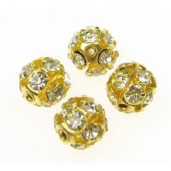 Perle din metal Shamballa cu cristale albe de 10 mm gaură 1,5 mm