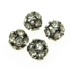 Stainless steel shambhala bead with white crystals 10 mm hole 1.5 mm