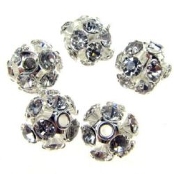Metal bead with crystals, 6 mm, hole 1.5 mm, silver