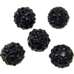 SHAMBALLA Ball-shaped Metal Bead with Rhinestones, 10 mm, Hole: 1.7 mm, Black