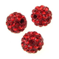 Margele de polimer cu cristale shamball  de 10 mm gaură 1,5 mm roșu