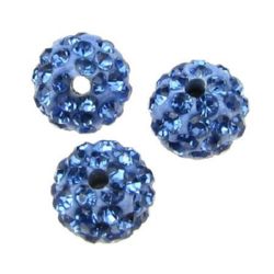 Shimmering Shambhala polymer clay bead with crystals for handmade necklace jewelry making 10 mm hole 1.5 mm light blue 