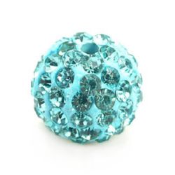 Polymer Clay SHAMBALLA Bead with Rhinestones, 10 mm, Hole: 1.5 mm, Turquoise