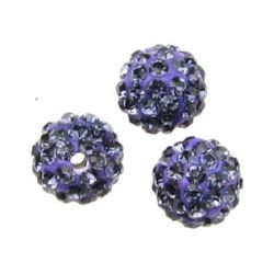 Painted polymer clay Shambhala bead with crystals 10 mm hole 1.5 mm purple
