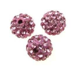 Sheeny Shambhala polymer clay bead with crystals for DIY earrings, necklace jewelry making 10 mm hole 1.5 mm pink