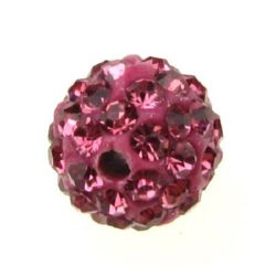 Мънисто шамбала полимер с кристали 10 мм дупка 1.5 мм розово тъмно