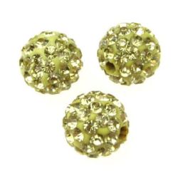 Polymer Clay SHAMBALLA Bead with Crystals, 10 mm, Hole: 1.5 mm, Light Yellow 