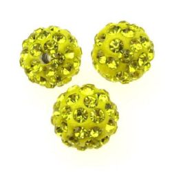 Shambhala polymer clay stringing element with crystals 10 mm hole 1.5 mm yellow