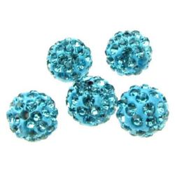 Shambhala polymer clay bead, ball with crystals for jewelry making 10 mm hole 1.5 mm turquoise