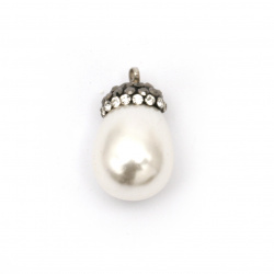 Pendant imitation pearl,  cap polymer with crystals 22x13 mm hole 2 mm