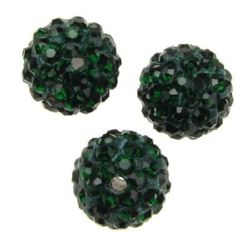 Painted polymer clay Shambhala bead with crystals 12 mm hole 2 mm dark green 
