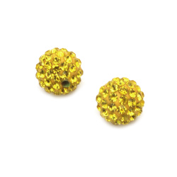 Polymer Clay SHAMBALLA Bead with Crystals / 12 mm, Hole: 2 mm / Yellow
