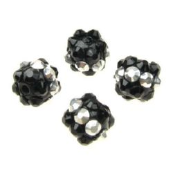 Shambhala bead plastic resin, in ball shape 10 mm hole 2 mm silver and black - 4 pieces