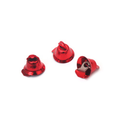 Metal Bell, 14.5x13.5 mm, Hole: 2 mm, Color: Red - 10 pieces