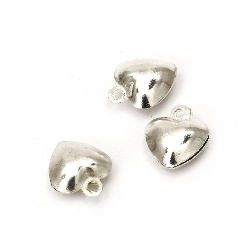 Metal heart Bell for DIY decorations 12x10x5 mm hole 1.5 mm color white - 10 pieces