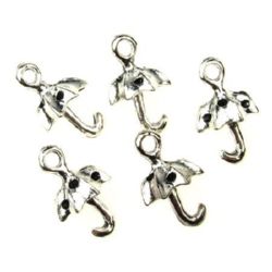 Shiny metal pendant umbrella shape for jewelry and art projects 20x12 mm hole 2.5 mm color white - 5 pieces