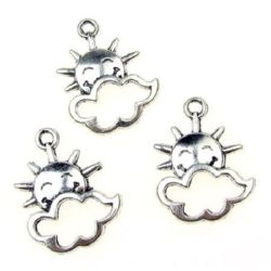 Jewelry metal components - pendant in shape of smiling sun and cloud 20x15.5x2 mm hole 1.5 mm color silver - 10 pieces
