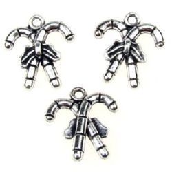 Christmas canes,  metal pendant for holiday decorations making 18.5x17x5 mm hole 1.5 mm color silver - 5 pieces