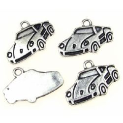 Metal car shaped pendant for accessories craft making, gift decorations 14x19x1.5 mm hole 1.5 mm color old silver - 10 pieces