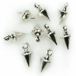 Jewelry findings, metal spike shape pendant 13x6.5 mm hole 2 mm color silver - 20 pieces