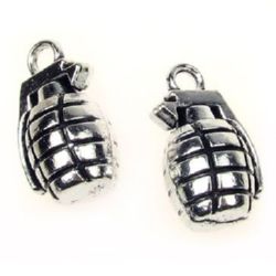 Pendant metal hand grenade shaped 22x13 mm hole 3 mm color silver - 2 pieces