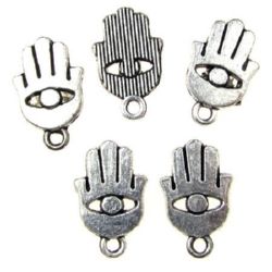 Pendant metal jewelery element in shape of Fatima's hand 19x12x1.5 mm hole 2 mm color silver - 10 pieces