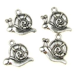 Metal Pendant / Snail, 15x16x2.5 mm, Jewelry Making Charms, Hole: 1.5 mm, Old Silver, 10 pieces