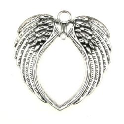 Metal Pendant with Two Loops / Angel Wings, Jewelry Findings, 68x65x2 mm, Holes: 6 mm and 2.5 mm, Antique Silver