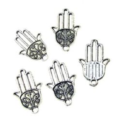 Metal ewelry findings, openwork pendant hand of Fatima 22x15x1.5 mm hole 2 mm color old silver - 10 pieces