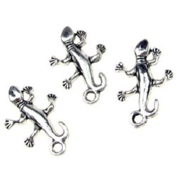 Κρεμαστό μεταλλικό σαύρα 23,5x15x2 mm τρύπα 2 mm χρώμα ασήμι -10 τεμάχια