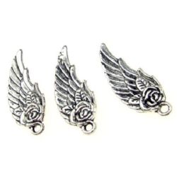 Jewelry components - pendant metal wing for necklaces, bracelets making 30x11x3 mm hole 1.5 mm color old silver - 10 pieces