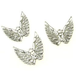 Metal wings pendant for jewelry making 26.5x29x2 mm hole 2.5 mm color old silver - 5 pieces