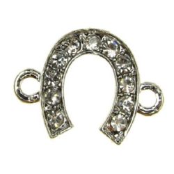 Metal connecting element in the shape of horseshoe with small rhinestones 18x14x2 mm hole 2 mm color silver - 2 pieces