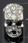 Metal bead in skull shape with small crystals 13x7.5x9 mm silver