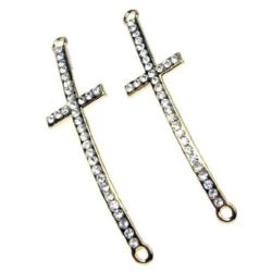 Metal Cross Connector Bead with Crystals for Jewelry Accessories, 51x16 mm, Hole: 2 mm