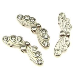 Margele metalică cu cristale fluture 7x22x4 mm gaură 1.4 mm culoare argintiu -5 piese