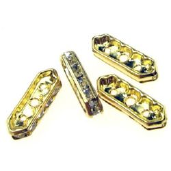 Stoc epuizat. Primeste notificare pe email cand produsul revine in stoc Divizor metalic cu cristale 21x7x4 mm cu trei găuri de 1 mm culoare auriu -4 bucăți