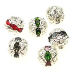 Metal ball bead with various of colors crystals 8 mm hole 1 mm color white 