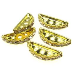 Semicircular metal divider, bead with crystals for jewelry making 19x7x3 mm hole 1.5 mm color gold - 5 pieces