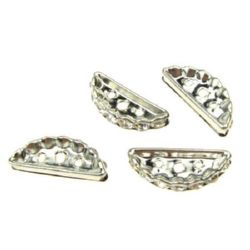 Metal beads spacer with crystals 19x7x3 mm hole, semicircle shape 1.5 mm color silver - 5 pieces