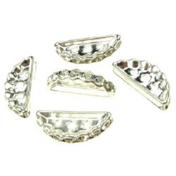 Semicircle separator bead, metal element with crystals 19x7x3 mm hole 1.5 mm color white - 5 pieces