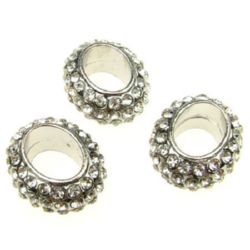 Shamballa oval bead metal with crystals 20x23.5x10.5 mm hole 1.5 mm silver