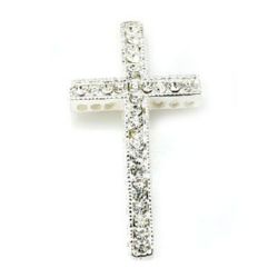 Metal cross with tiny crystals, jewelry component for binding  47.5x25x4 mm white